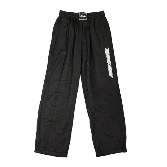 Bjhg Pants Mens L Large Black Pleated Drawstring Wide Leg Elastic Waist Pocket - Picture 1 of 15